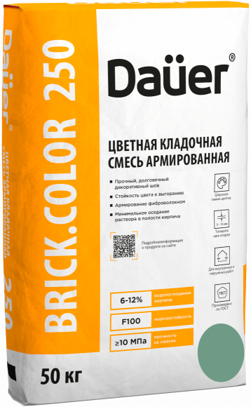 Кладочная смесь для облицовочного кирпича Dauer BRICK.COLOR 250 зеленый, армированная, 50 кг, лето Кладочная смесь для облицовочного кирпича Dauer BRICK.COLOR 250 зеленый, армированная, 50 кг, лето
