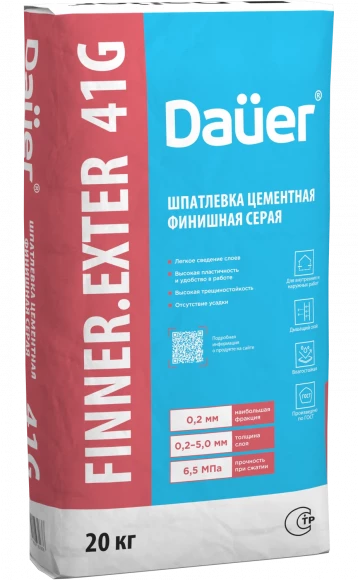 Шпаклевка цементная финишная Dauer FINNER® 41G Серая 20кг Шпаклевка цементная финишная Dauer FINNER® 41G Серая 20кг
