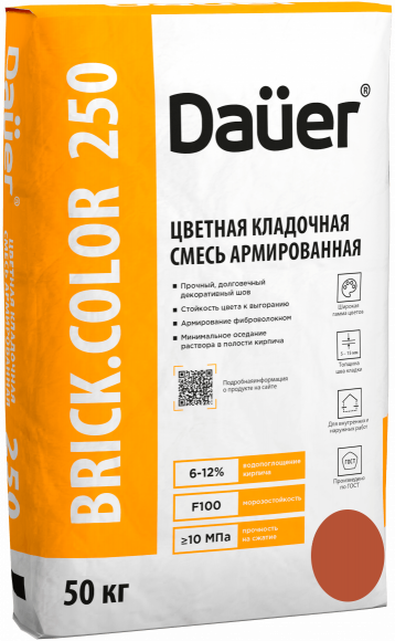 Кладочная смесь для облицовочного кирпича Dauer BRICK.COLOR 250 кирпичный, армированная, 50 кг, лето Кладочная смесь для облицовочного кирпича Dauer BRICK.COLOR 250 кирпичный, армированная, 50 кг, лето